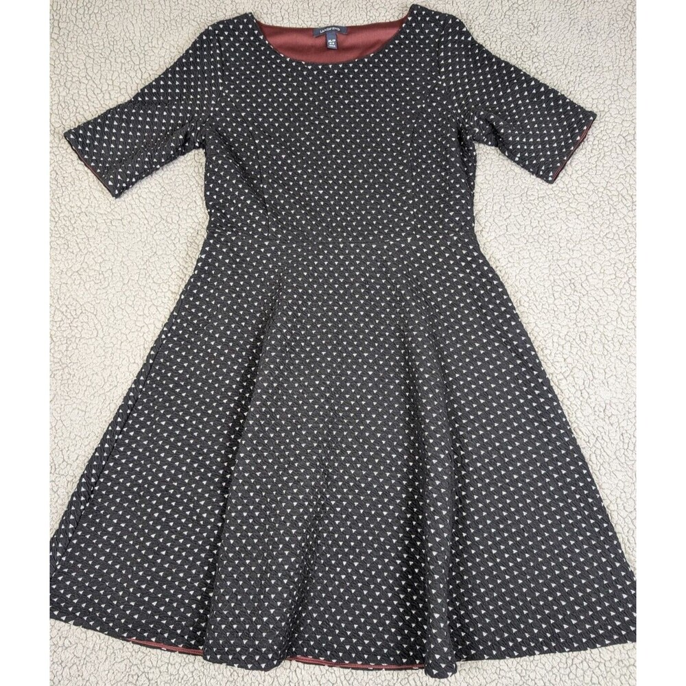 Lands End Aline Black White Textured Dress Sz M (10-12) Great Little Black Dress